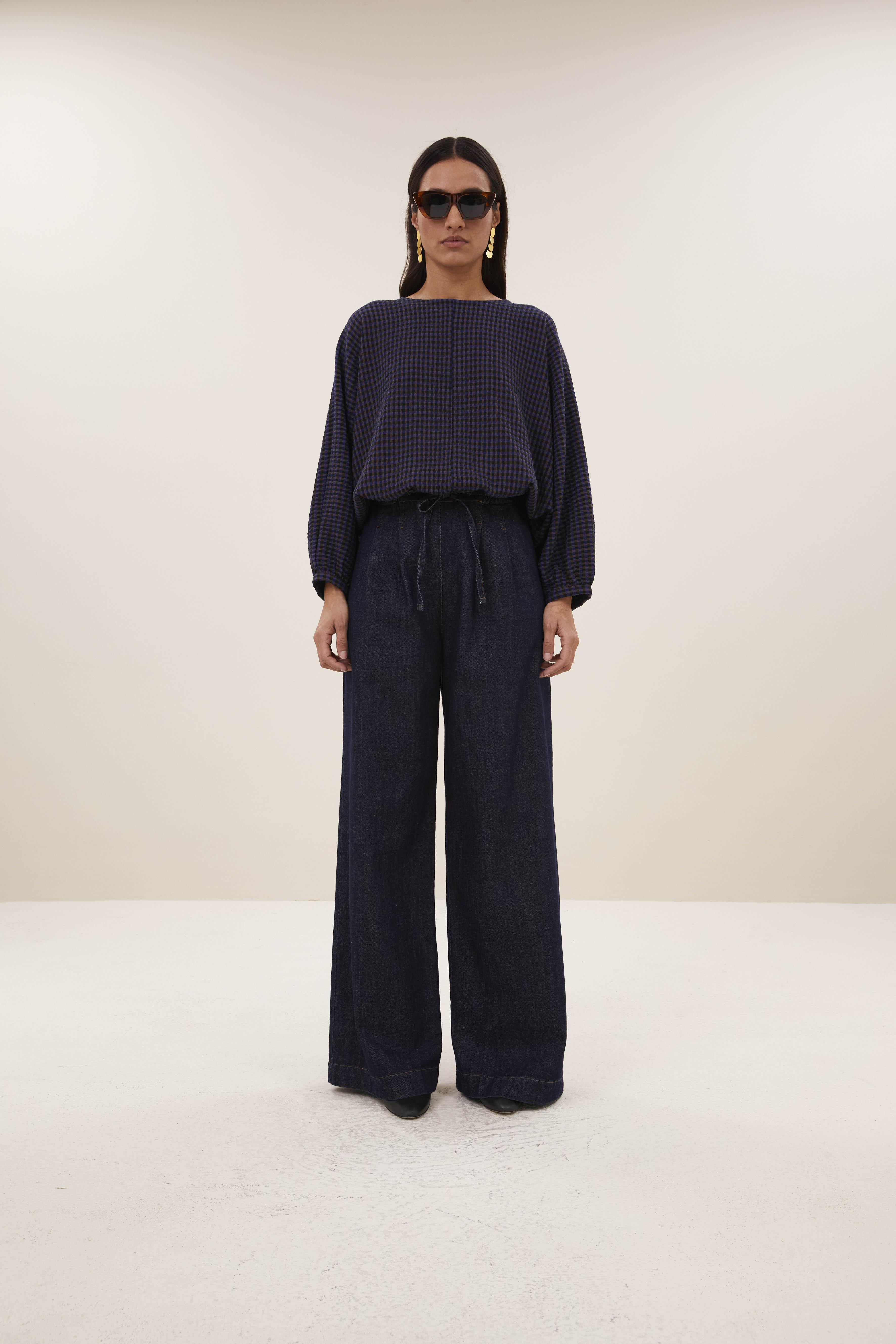 By-Bar Gaya Blouse Galaxy Check Damen Bluse Viskose dunkelblau